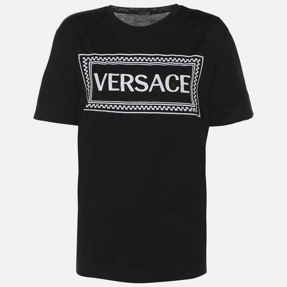 Versace Black Logo Embroidery Cotton Crew Neck T-Shirt M